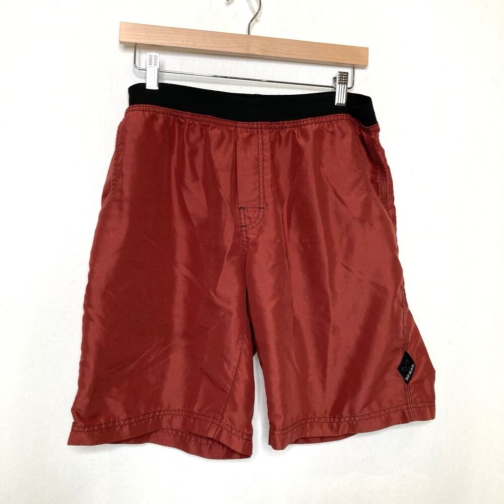 Prana Swim Trunks Mens Large Red Unlined Elastic Swim Surf Beach Polyester